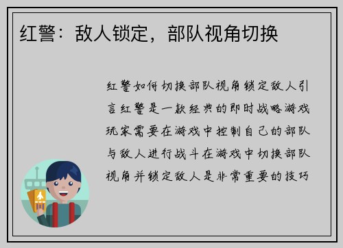 红警:敌人锁定,部队视角切换