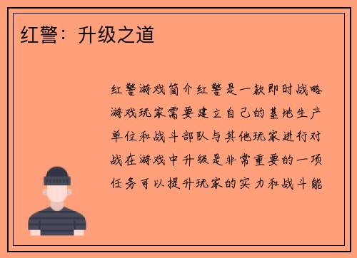 红警：升级之道