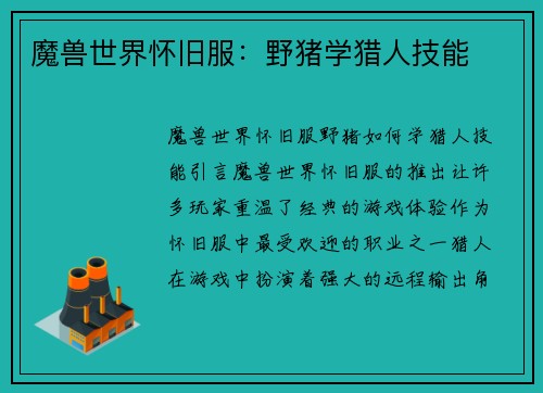 魔兽世界怀旧服：野猪学猎人技能